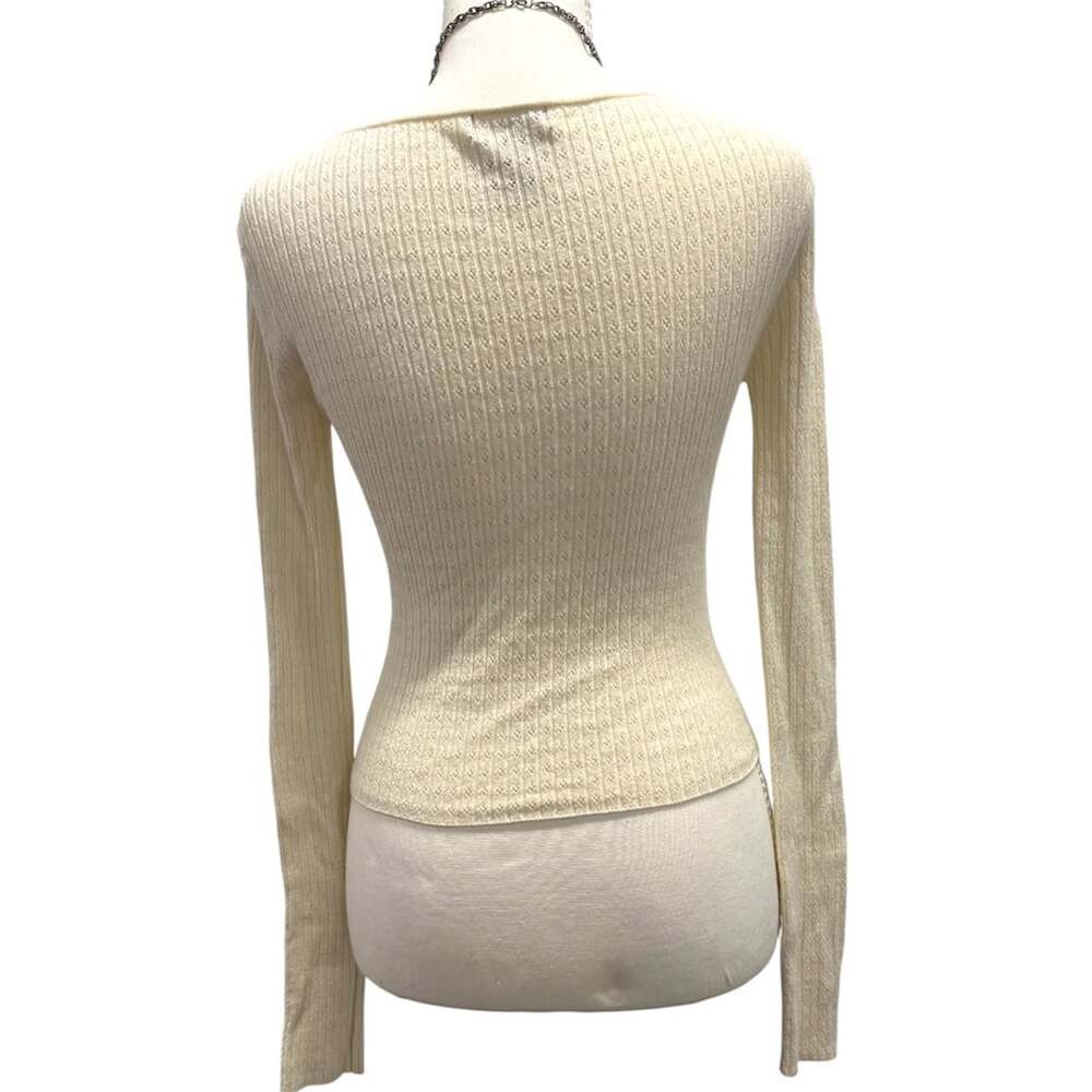 H&M Textured Ribbed Button Cardigan Size XS Cream - Picture 3 of 4